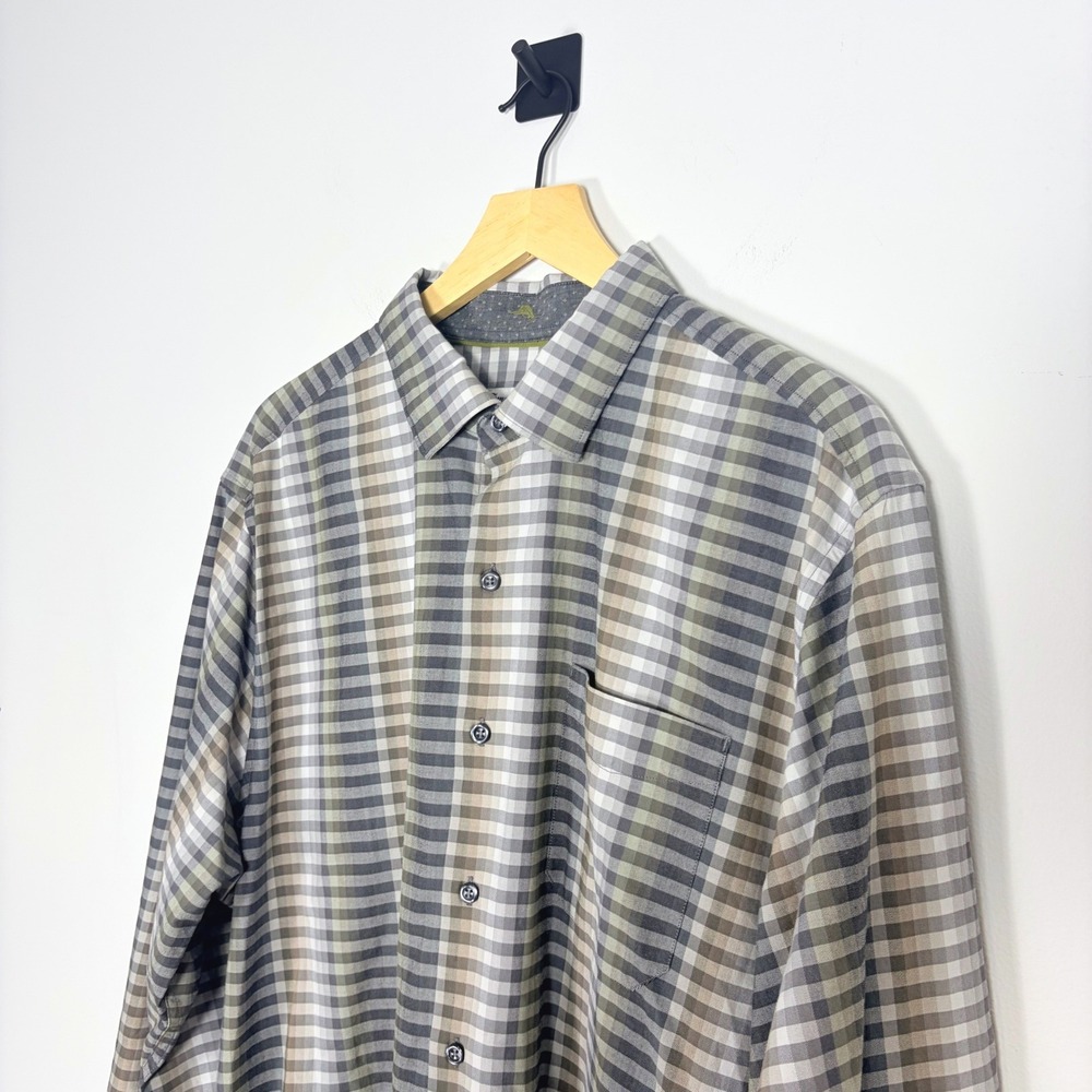 Tommy Bahama Mens Large Long Sleeve Button Up Shirt Cotton‎ Silk Blend Striped
